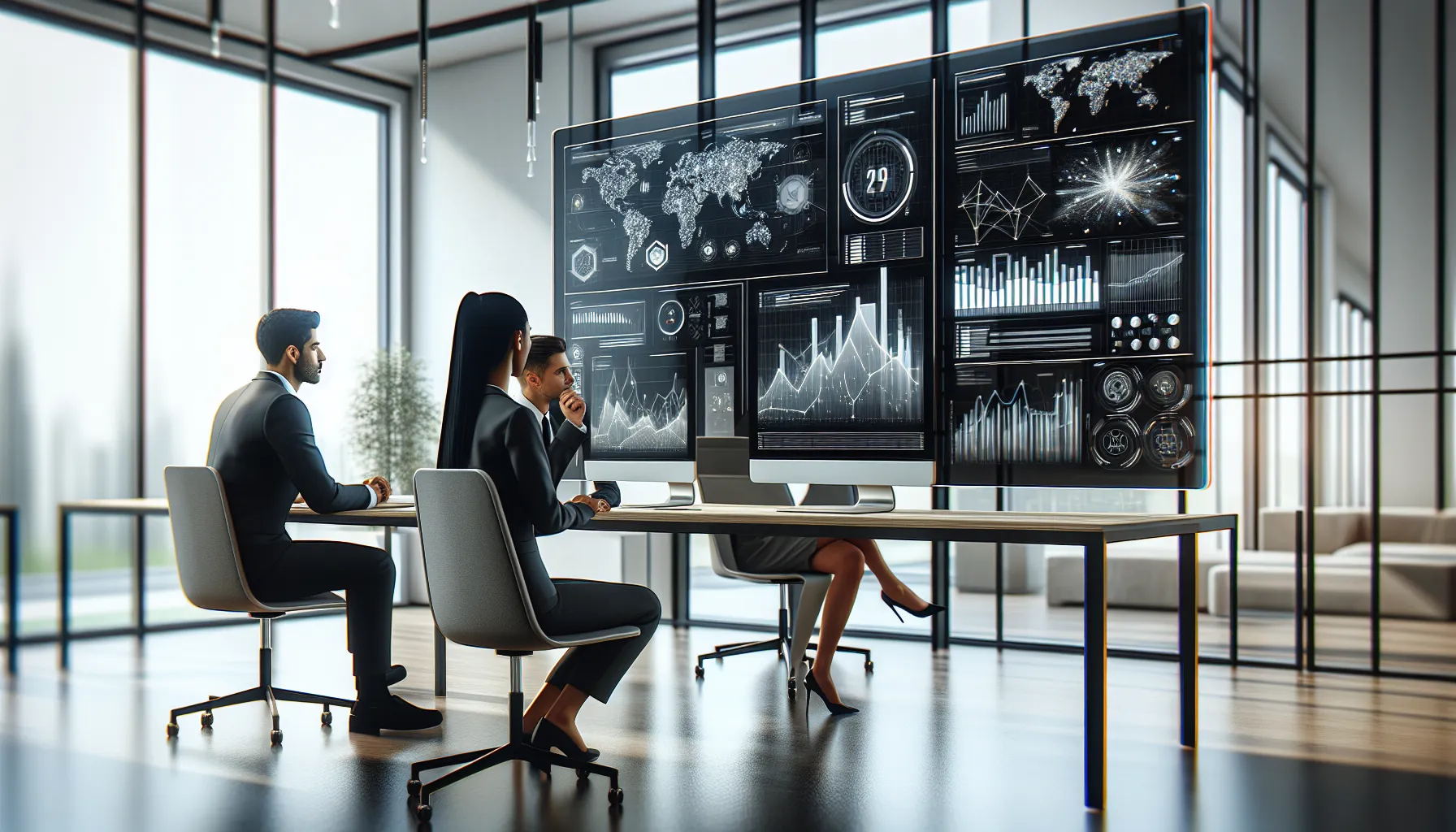 professionals analyzing data insights in a modern office.