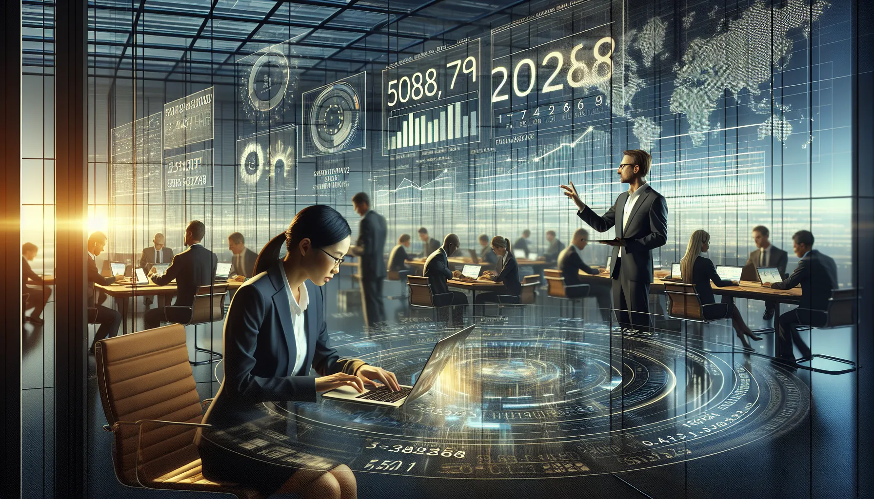 professionals reviewing data and insights about 5028227768 in a modern office.