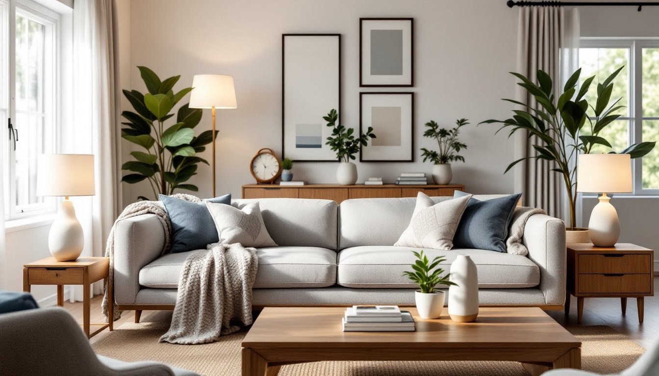 gray couch living room decor