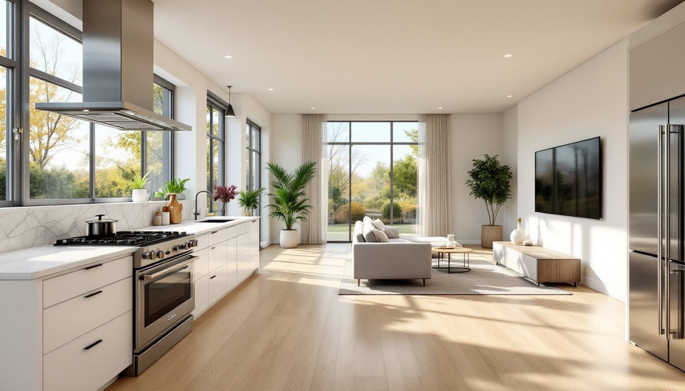 kitchen and living room open concept